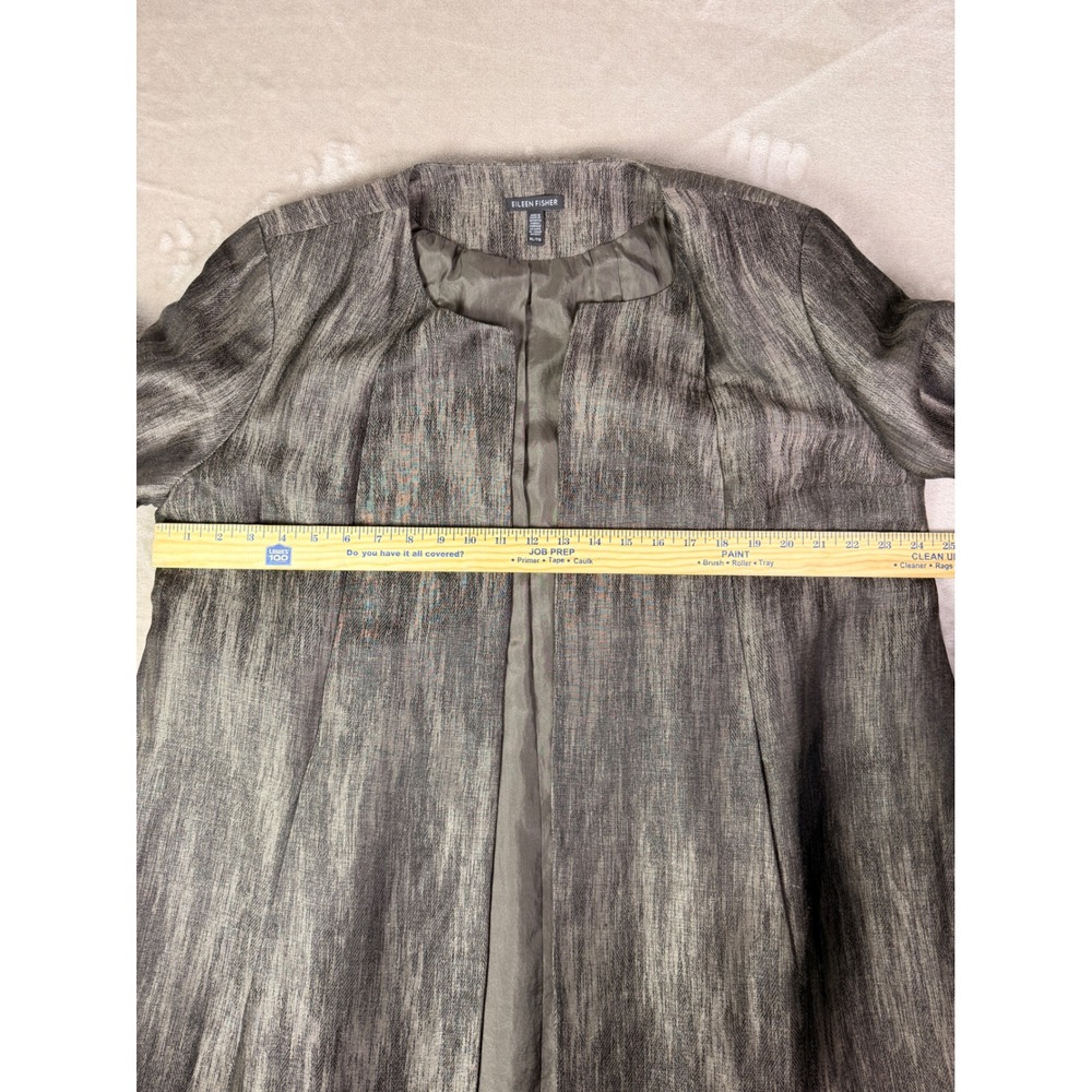 Eileen Fisher Open Front Long Jacket Size XL Linen Silk Cotton Mirage Grey‎ - Picture 9 of 11